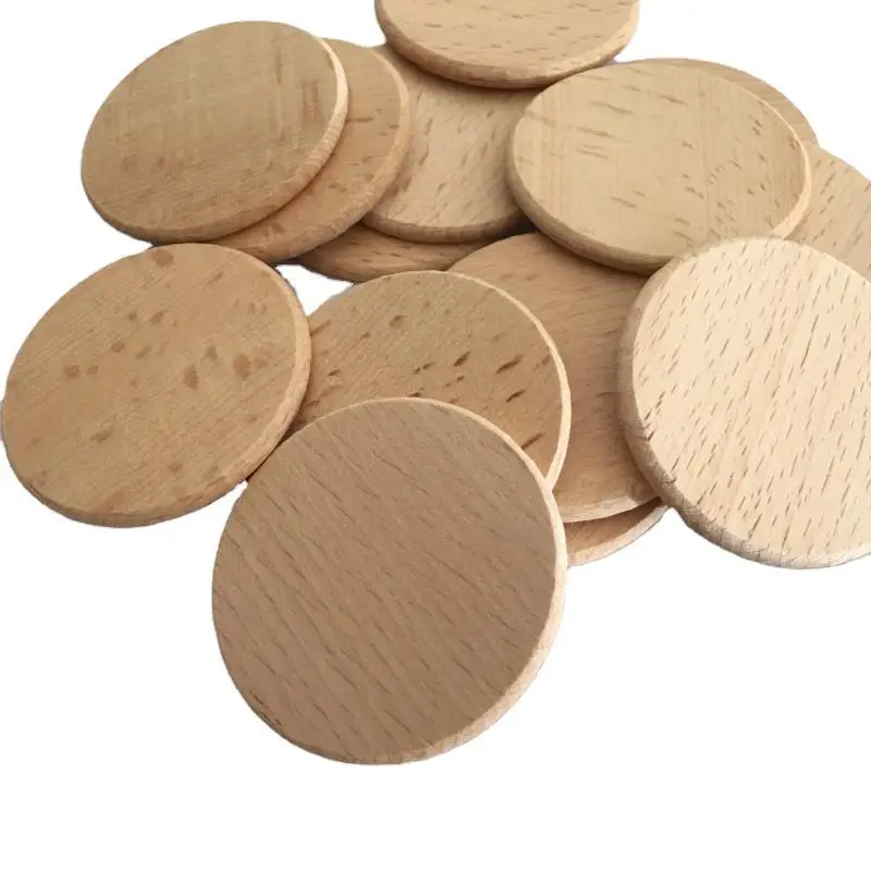 10pcs 38mm Round Wood Coins Blank Beech Wooden Discs Unfinished Round Wooden Tags for DIY Crafts Projects Christmas Decoration