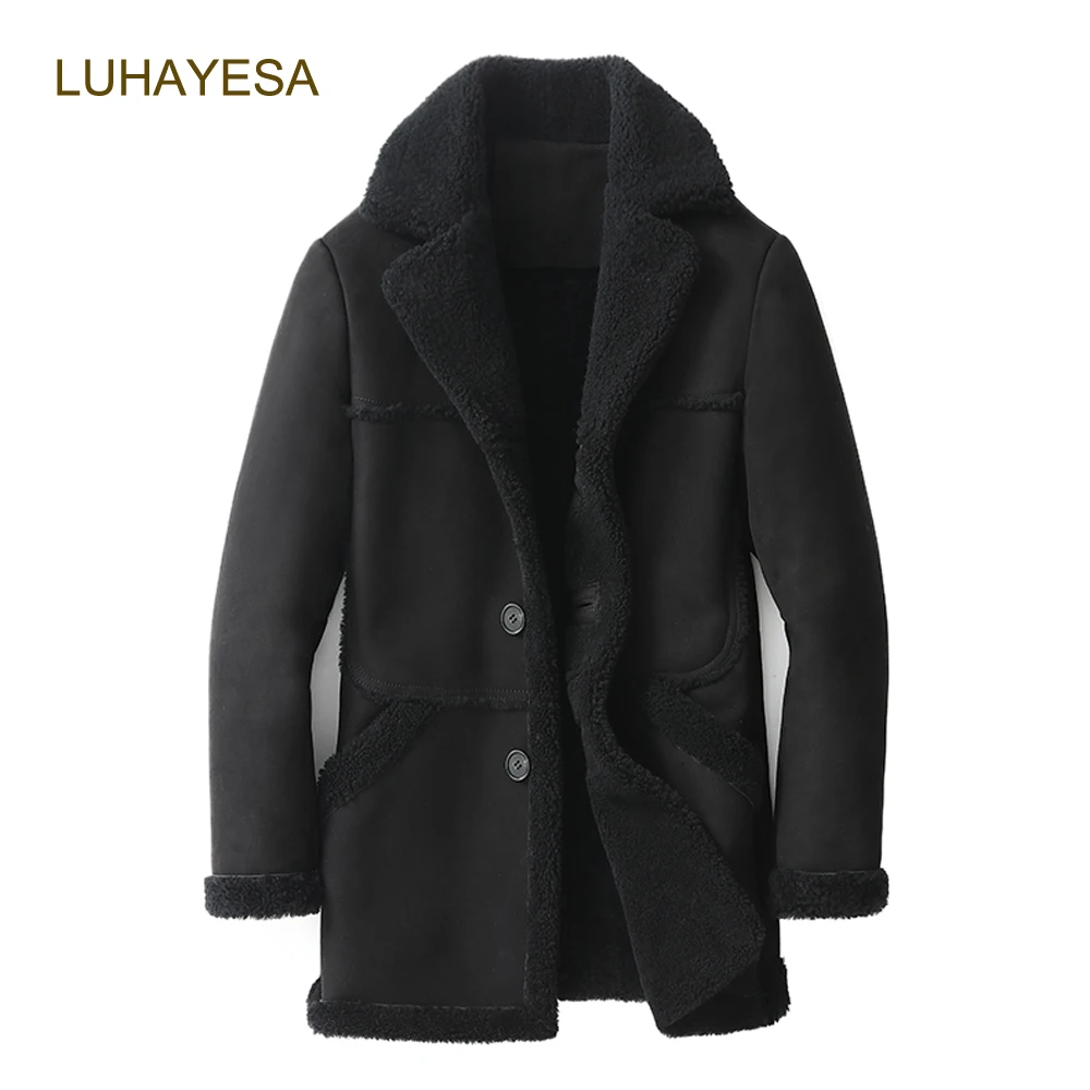 

Businessman Formal Black Shearling Clothing Suit Collar LUHAYESA 2021 New Genuine Sheepskin Fur Jackets