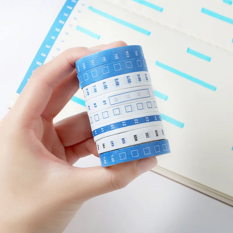 Plan Timeline Schedule Washi Tape Set White Blue Diy Decorative Masking Tape Label Sticker Stationery