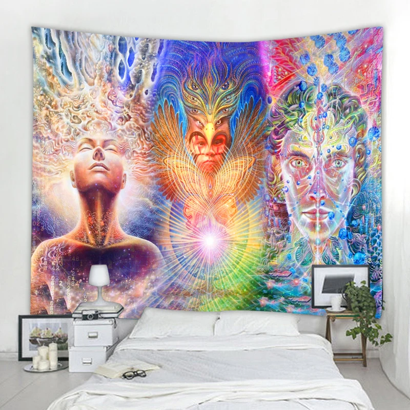 

Human face psychedelic tapestry mandala character decoration tapestry hippie bohemian decoration tapestry bedroom decoration tap