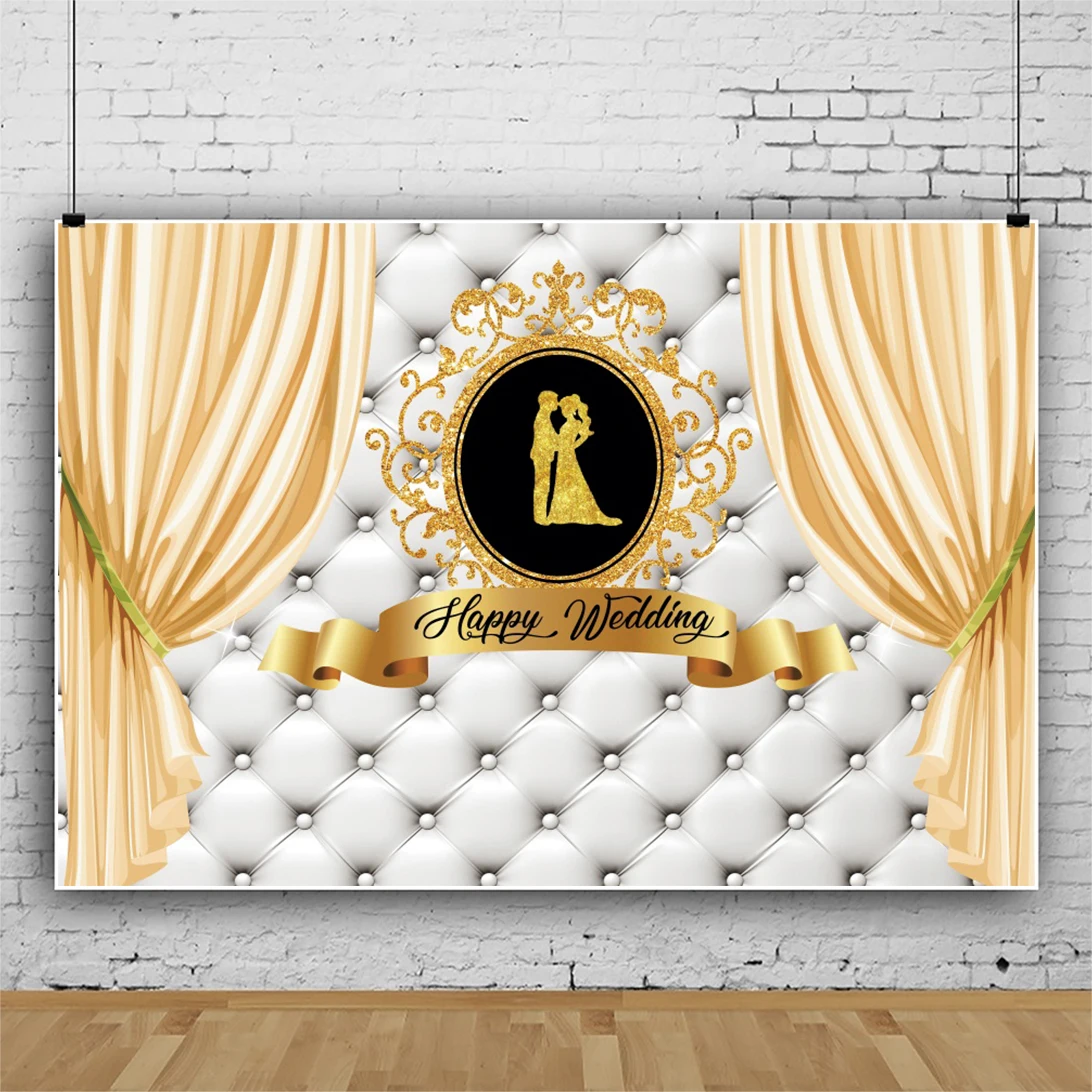 Laeacco Golden Curtain Sequin Bride Groom Wedding Scene Decor Photocall Background Baby Customized Portrait Photography Backdrop