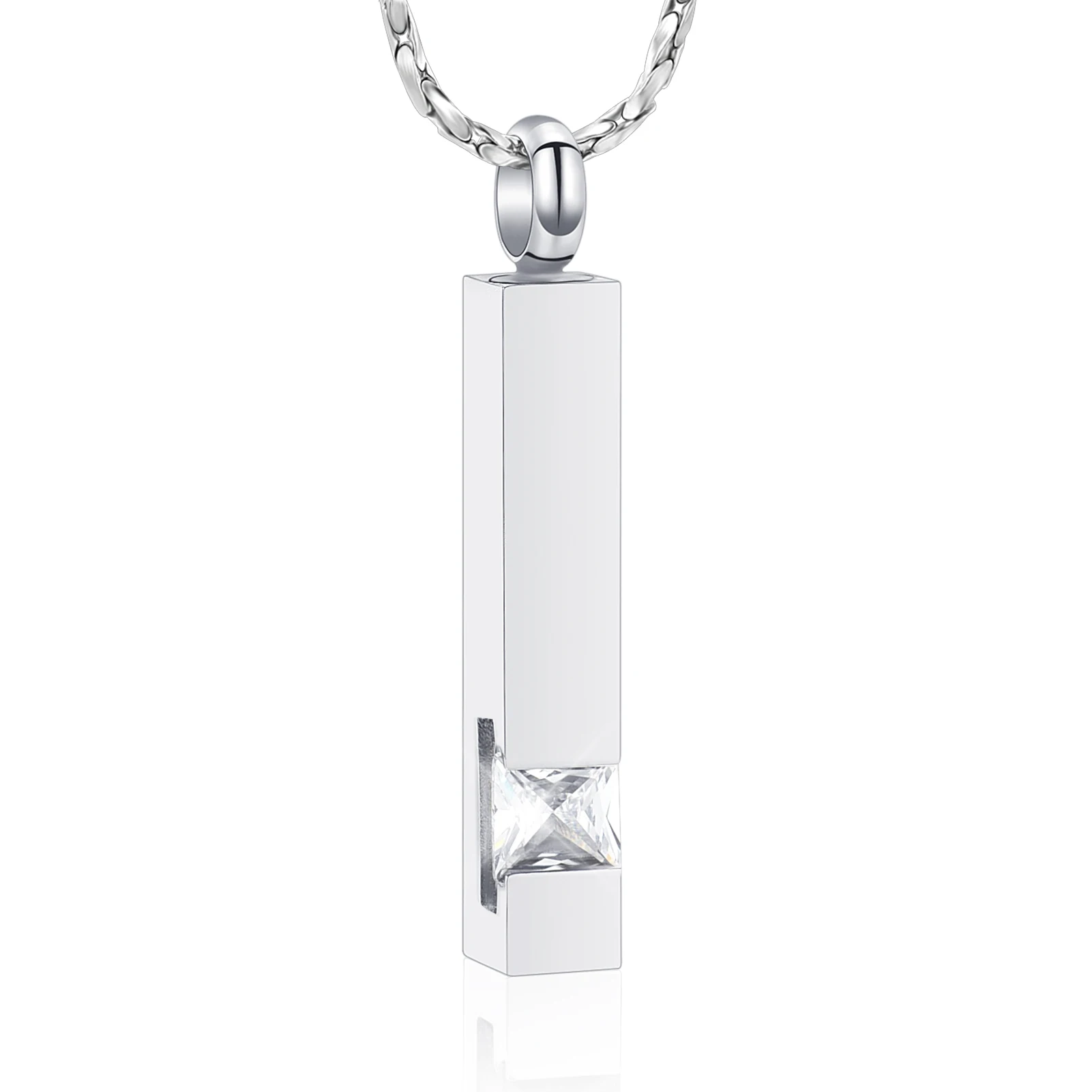 Stainless Steel Cube Memorial Crystal Cremation Bar Urn Jewelry Ashes Holder Necklace Pendant Keepsake Birthstone Series