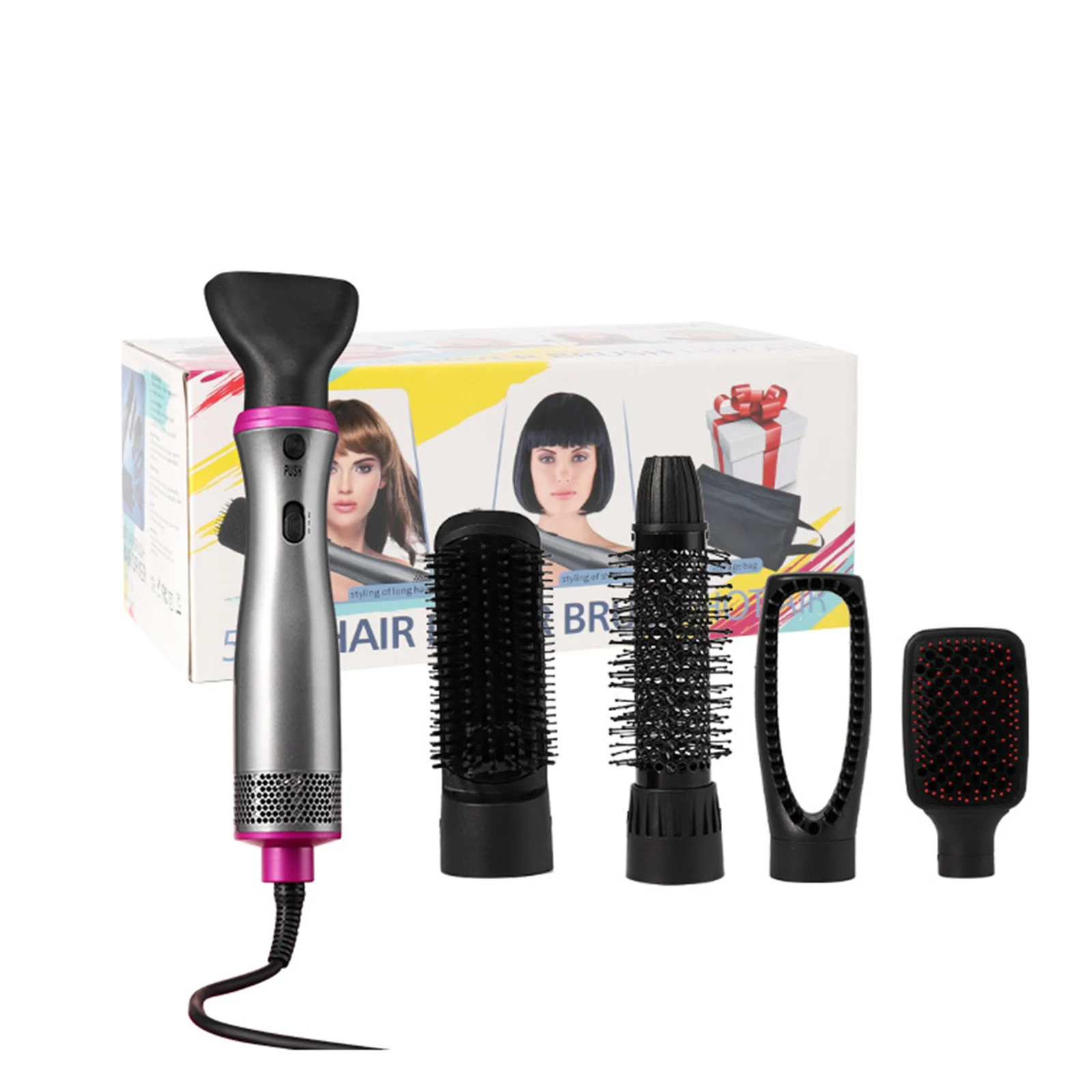 

5 In 1 Hot Air Brush Professional Curling Iron Hair Straightener Hot Comb Hair Styling Tools Blow Dryer with A Travel Bag