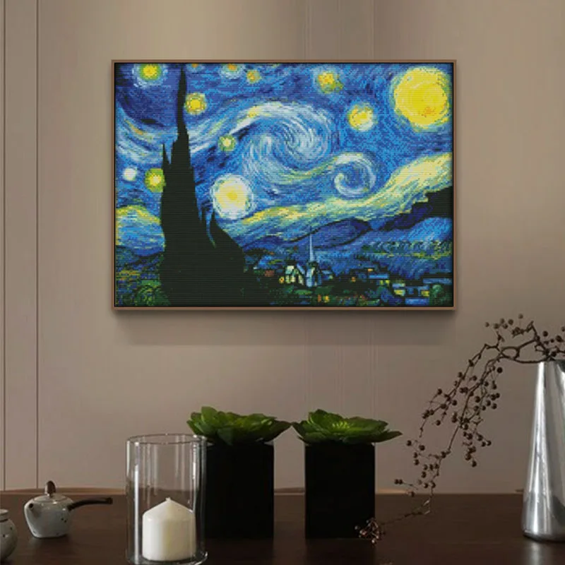 The Starry Night of Van Gogh Counted Cross Stitch Kits Patterns Unprinted Canvas Embroidery Sets 11 14CT DIY Home Decor Painting