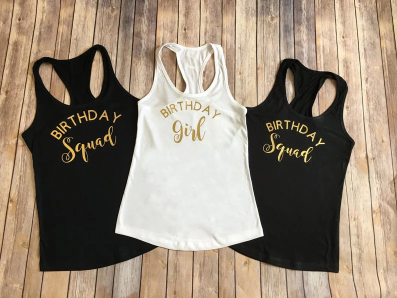 

Women Quote Undershirt Singlet Vintage Aesthetic Sleeveless Garment Top Tee Vest Birthday Gir Birthday Squad Party Tank