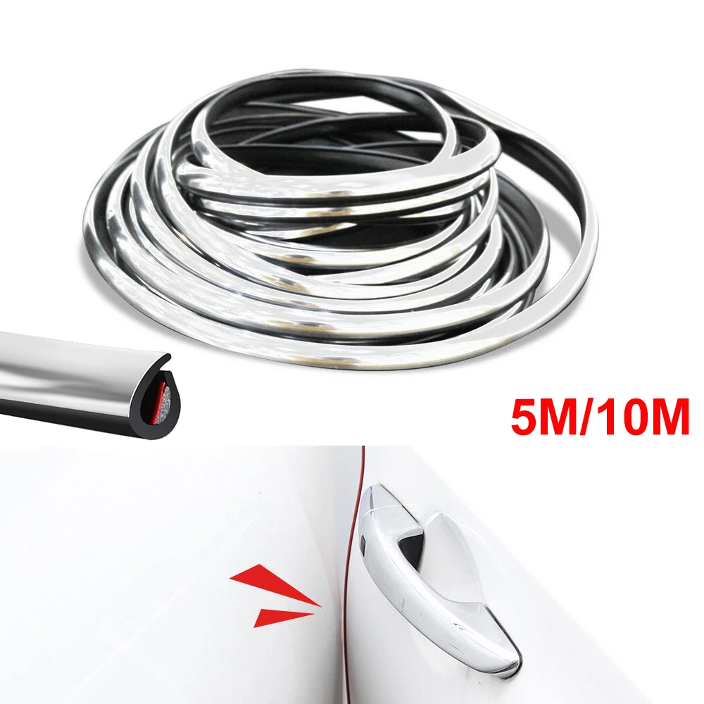 5M/10M Car Door Protector Anti-Collision Strip Silver Door Edge Anti-Scratch Sticker chrome Trim Car Body Safety Seal Protection