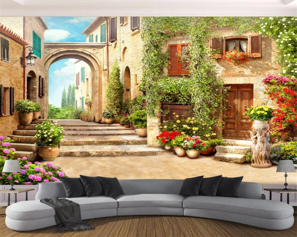 

Custom wallpaper European town street garden wall background living room bedroom 3d photo wallpaper mural