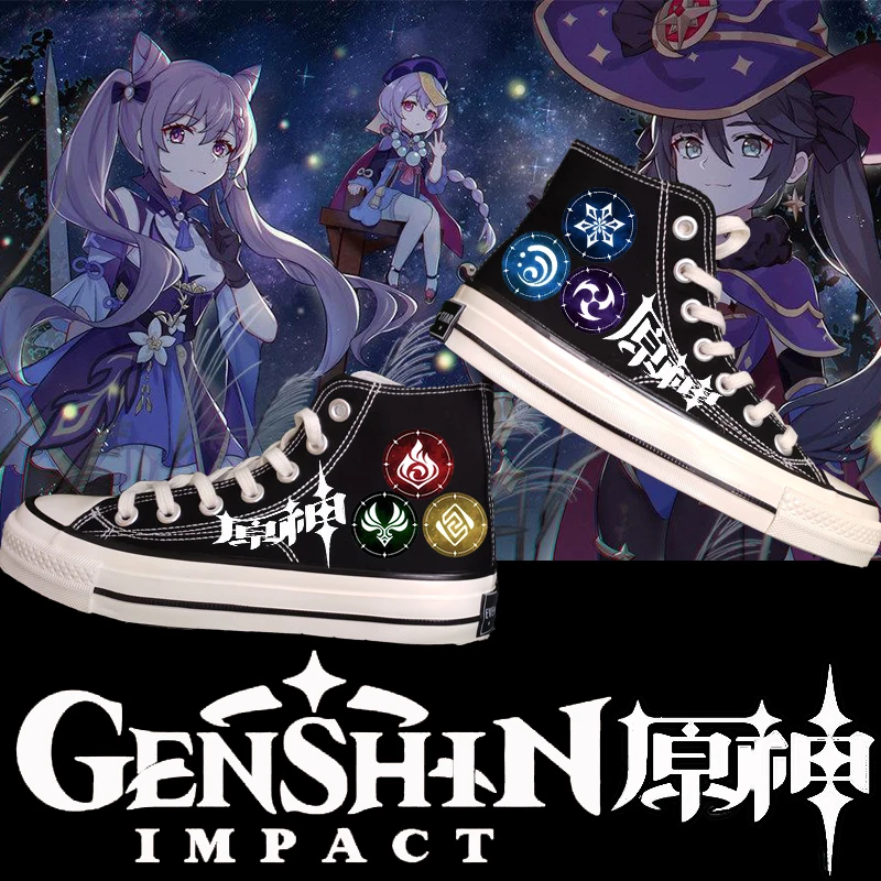 Game Genshin Impact Cosplay Klee Paimon Barbatos Xiao fashion shoes casual college anime cartoon students 4 styles shoes canvas