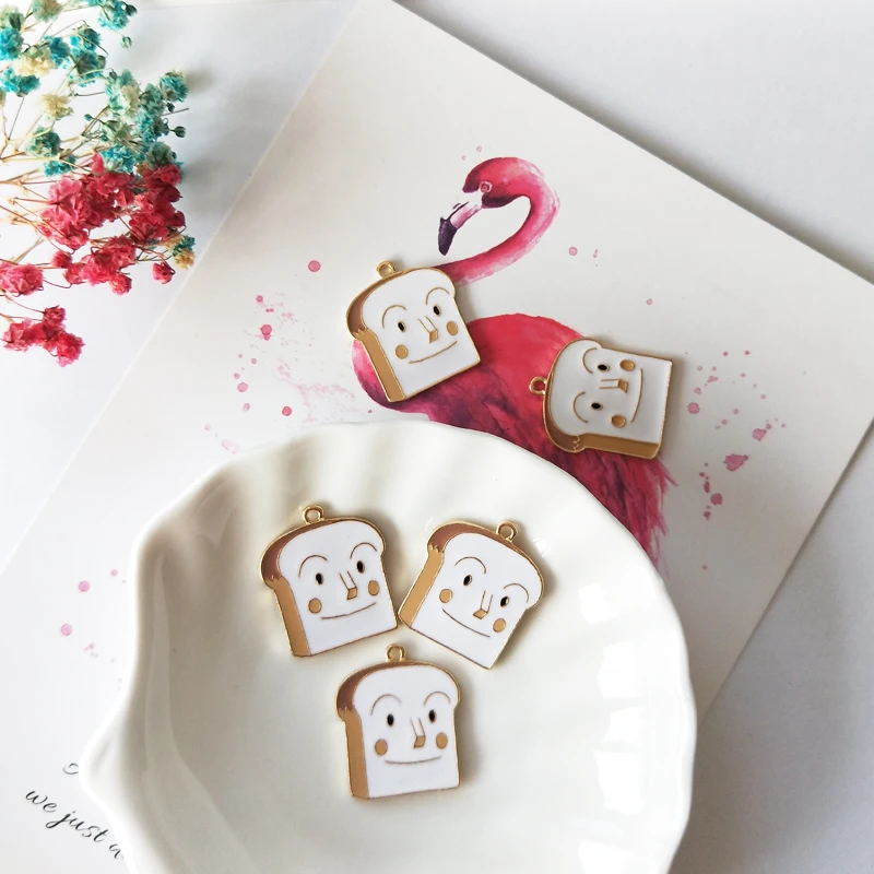 10pcs DIY Metal Enamel Breakfast Bread Charms Bracelet Smiling Bread Pendants For Necklace Earring Jewelry Making Materials