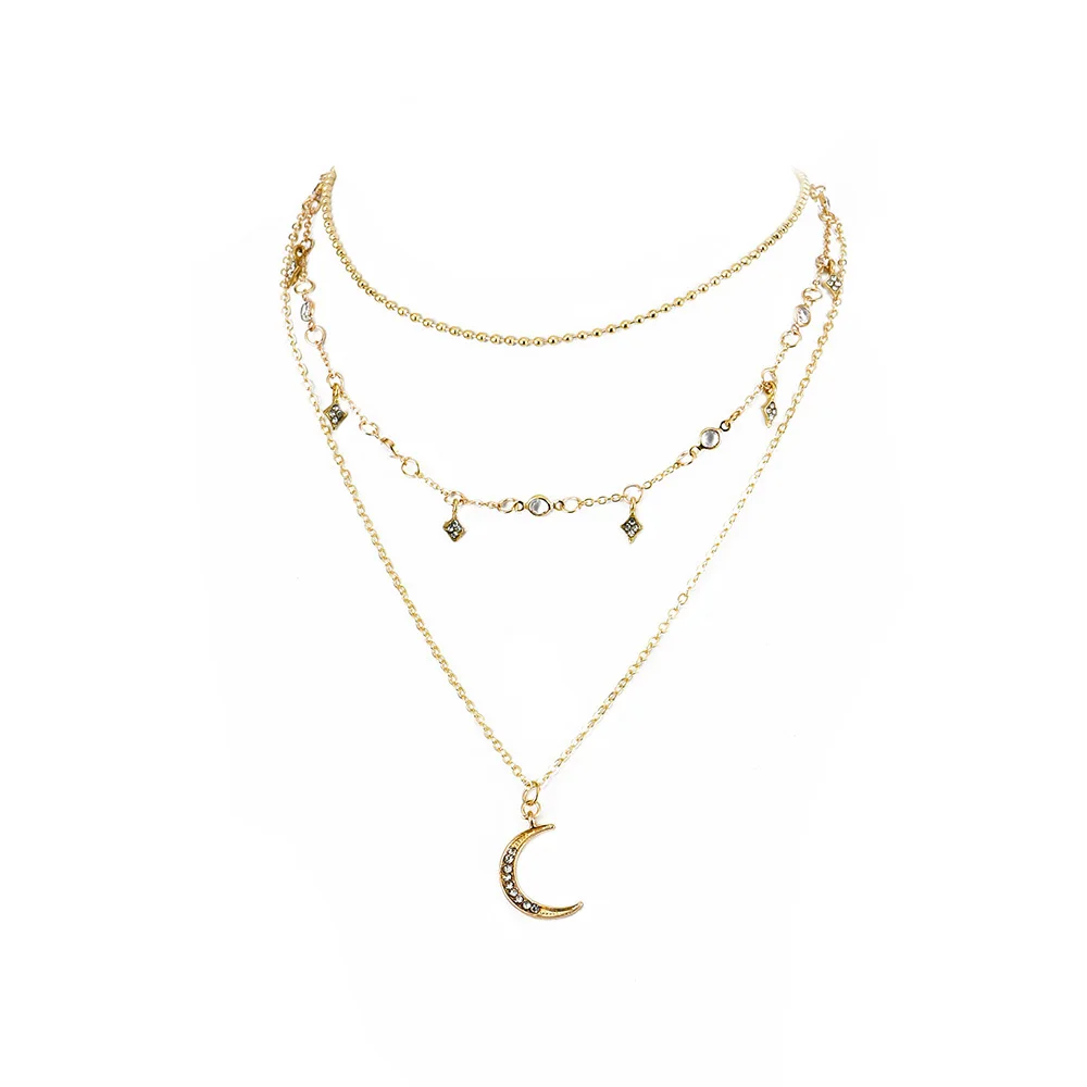 2020 New Vintage Multilevel Gold-plate Necklaces For Women Fashion Crystal Moon Star Pendant Necklace 2020 Female Boho Jewelry image 3