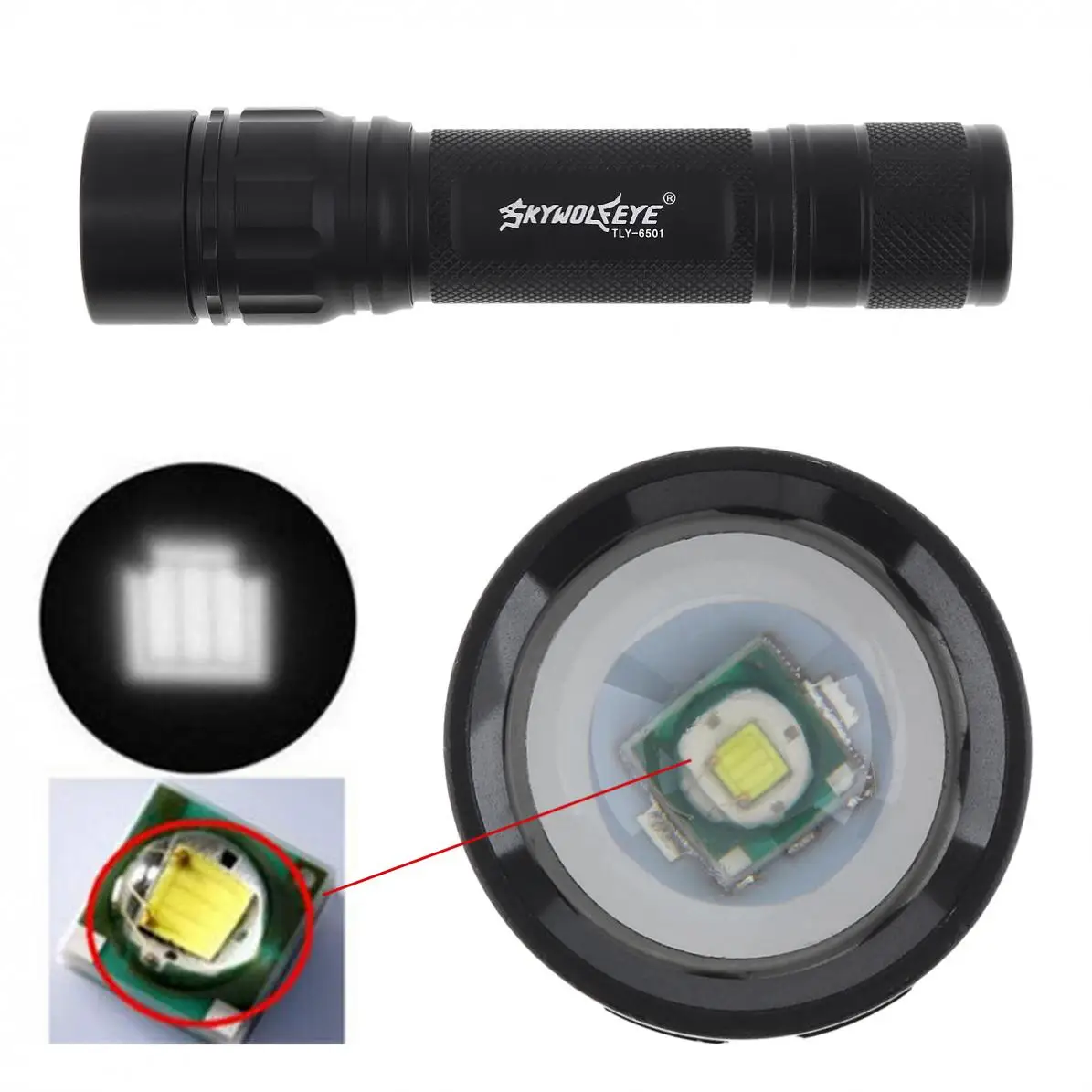 SKYWOLFEYE 500 Lumen 3 Modes XPE Q5 LED 18650/14500 Battery Waterproof Flashlight Focus Lamp for Hiking / Night Fishing /Camping