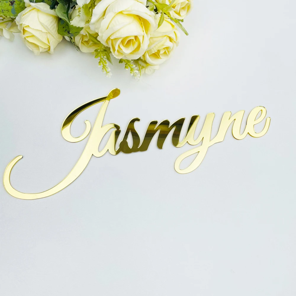Custom Acrylic Mirror Gold Baby Name Sign Personalized Wood Wedding Birthday Party Baptism Shop Sign Nursery Wall Decoration