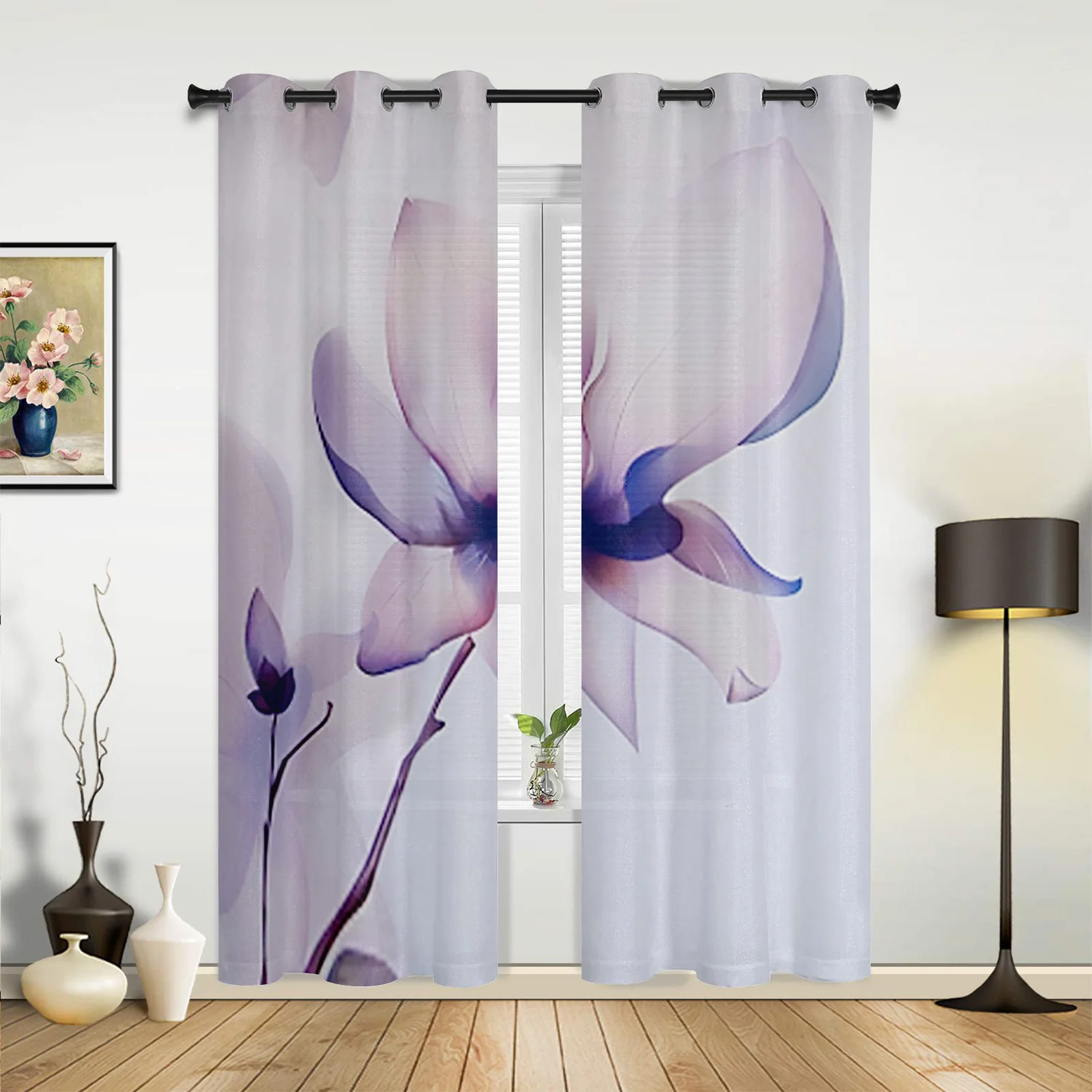 Flowers Purple Illustration Outdoor Curtain For Garden Patio Curtains Bedroom Living Room Kitchen Bathroom Pergola Curtain