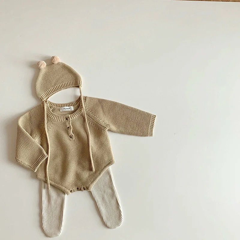 Autumn Spring Baby Boy Girl Knitted Rompers With Hat Infant Jumpsuit Knitwear Outfits Newborn Baby Sweater Baby Clothing