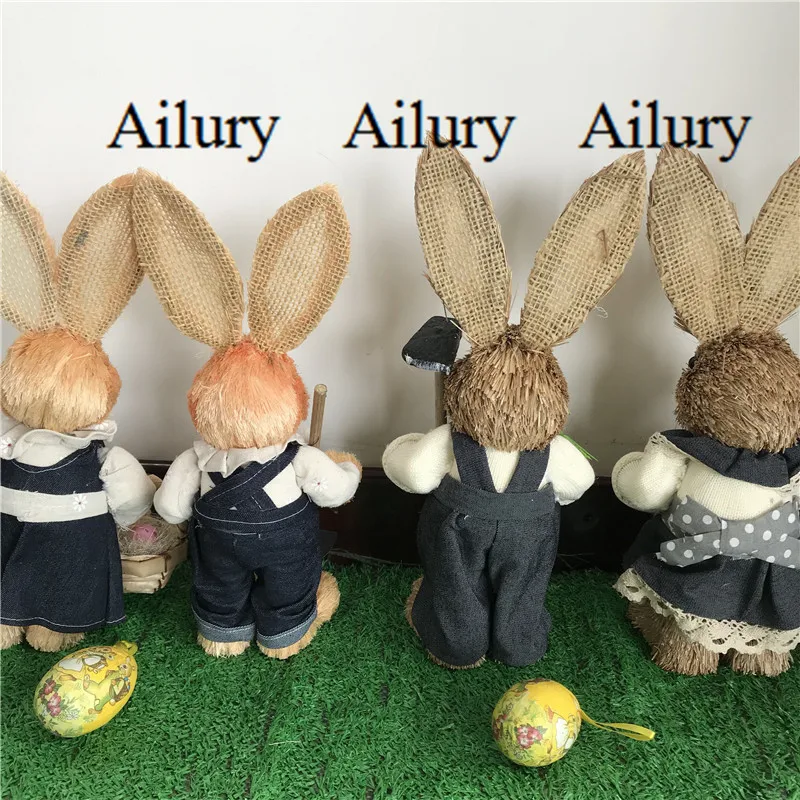 2pcs,H33cm cute Straw Jeans rabbit,Shooting props,table top decor,housewarming gifts.Window oranment,Easter decoration