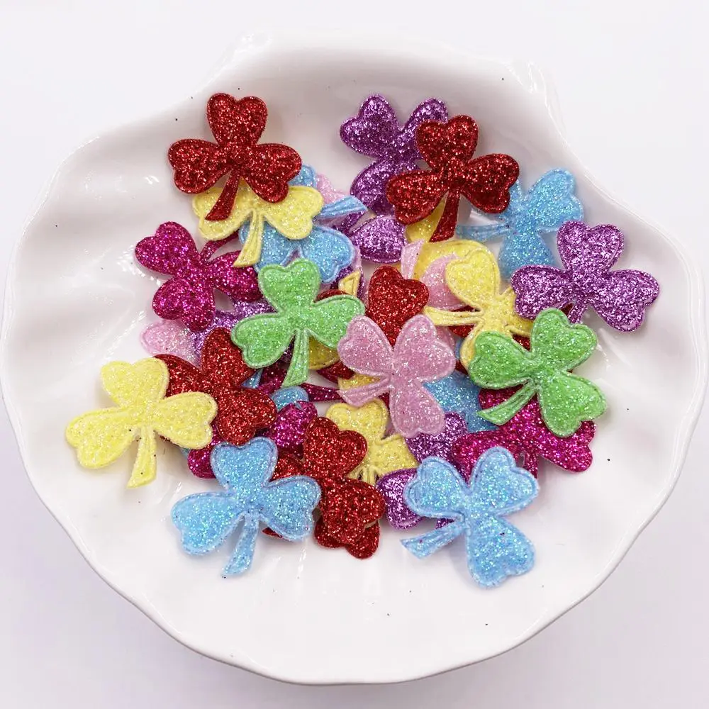 100pcs Glitter Bepowder Nonwoven Kawaii Various Shapes Felt Fabric Patchs DIY Cloth Appliques Bow Embellishments Wedding Craft