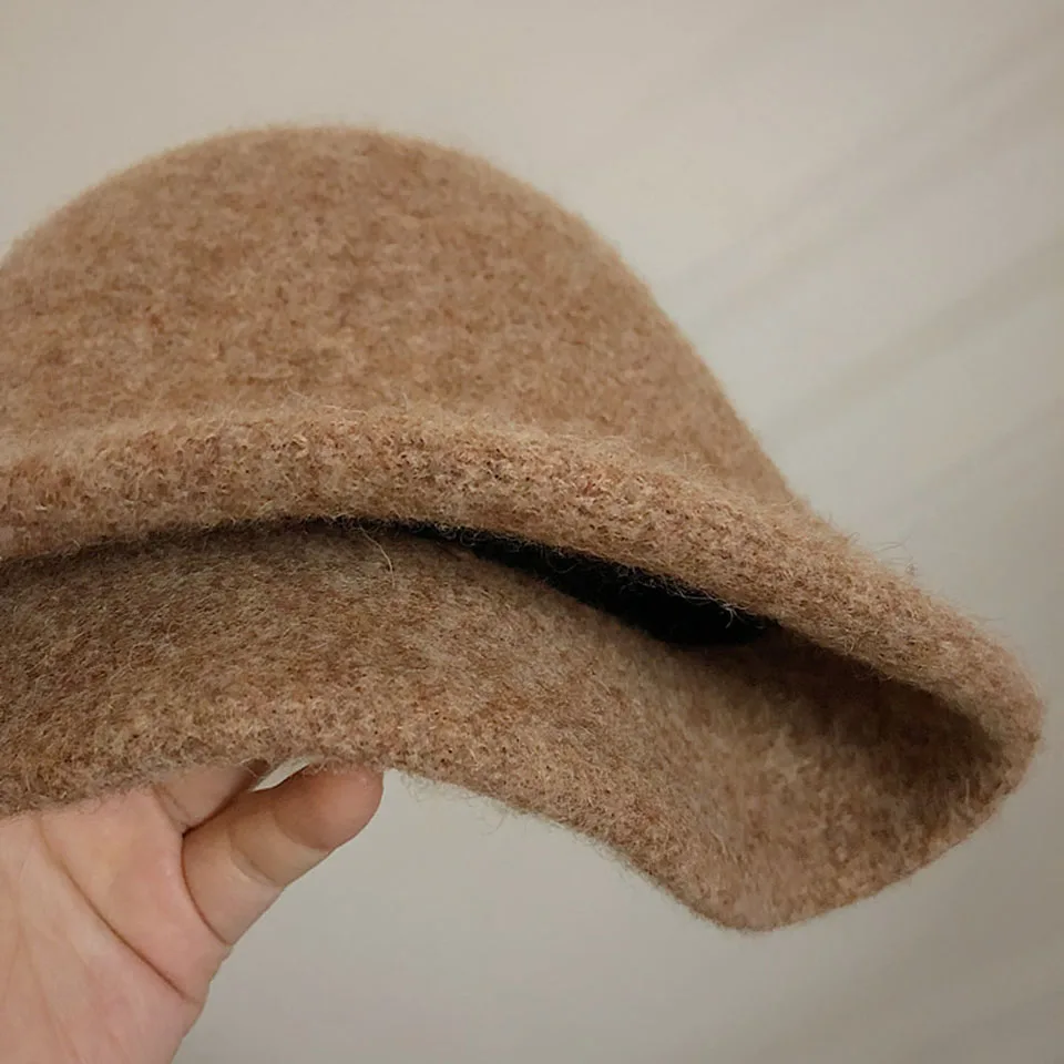 Herbst Winter Wolle Eimer Hut Frauen Mode Vintage Fischer Hüte vielseitige Kappe Frühling Filz Hut 6 Farben faltbar versand kostenfrei – Detail 13