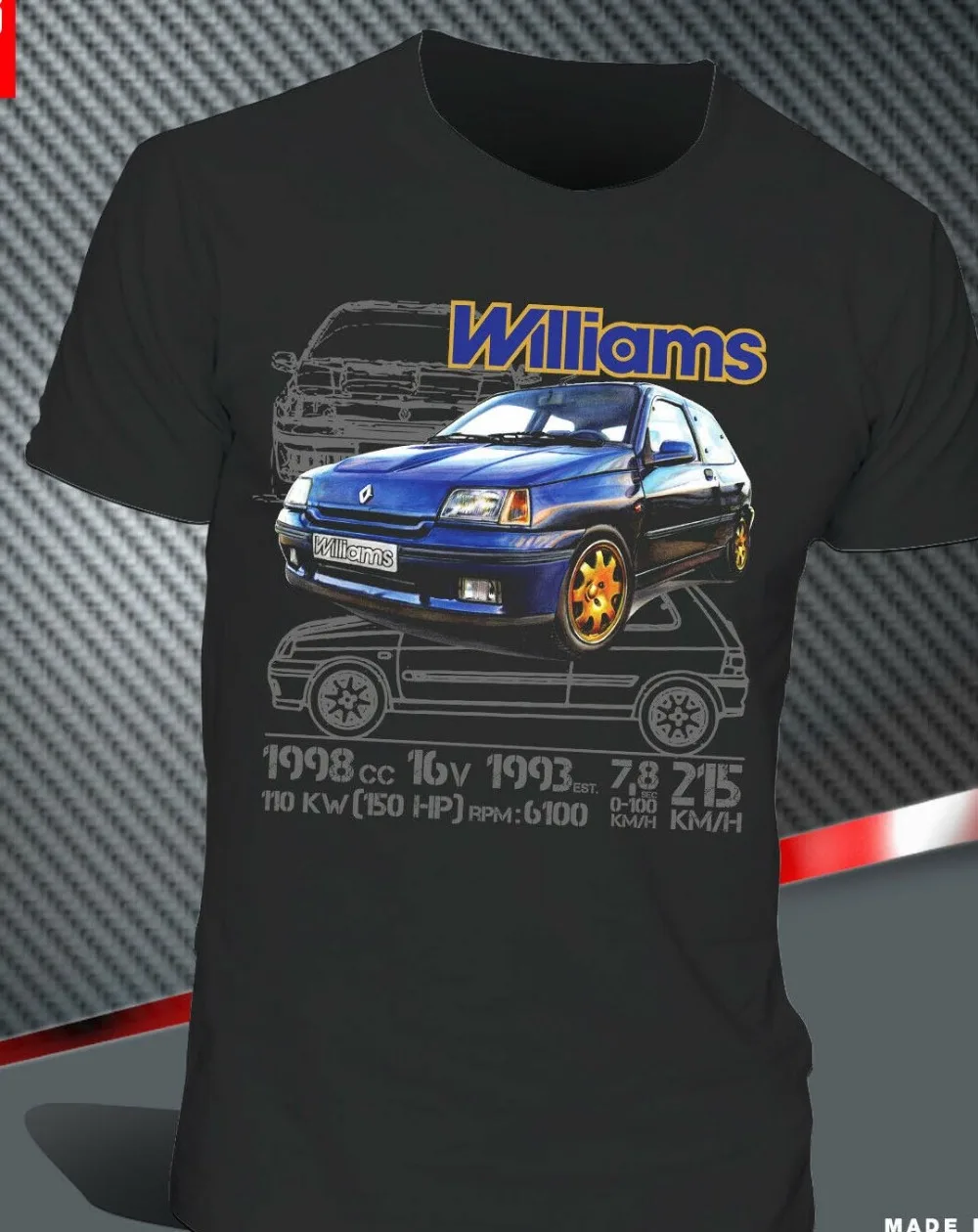 T-Shirt renoult Clio Williams 2.0 16V Maxi Rally Legend Montecarlo 2020 Hot Sale Men\'Short Sleeve O-Neck Summer Print T Shirt