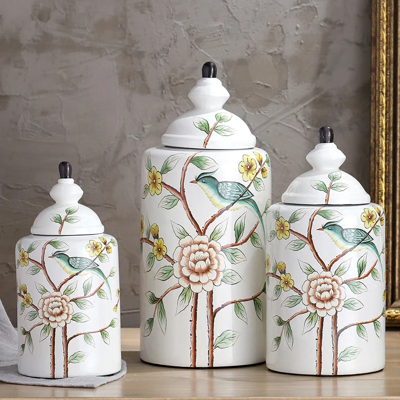 

American Rural Hand Painted Flower And Bird Ceramic Home Decoration