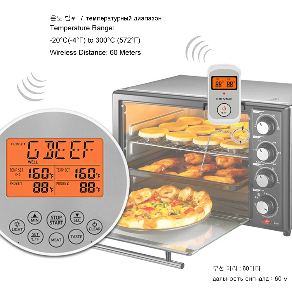 Household Digital Kitchen Food Cooking Steak Meat Grill BBQ Thermometer Oven Smoker Wireless Temperature Monitor