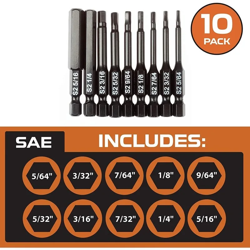 SUNSHINE 10 Pcs Set di punte per trapano a brugola con testa esagonale punte magnetiche-attacco rapido lega di acciaio S2