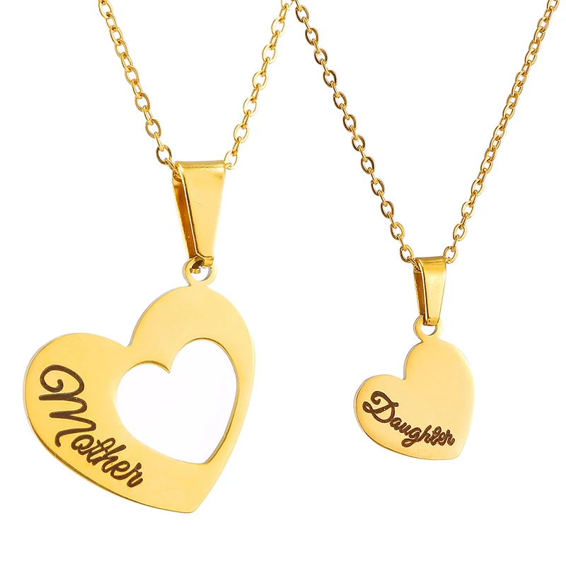 Stainless Steel Necklaces Sliver Color Mother And Daughter Nameplate Pendant Long Necklace Cable Chain Mother\'s Day Gift Jewelry
