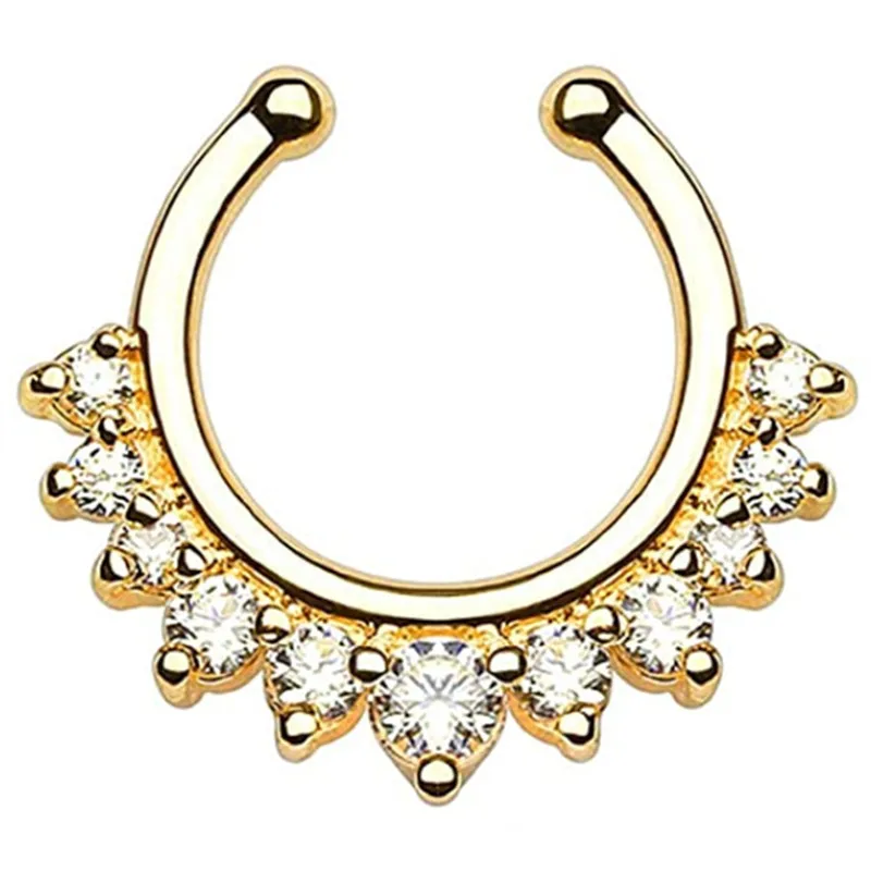 1/2Piece Stainless Steel Fake Nose Piercing Septum Jewelry Crystal Zircon Fake Septum Piercing Ring Nose Rings for Women