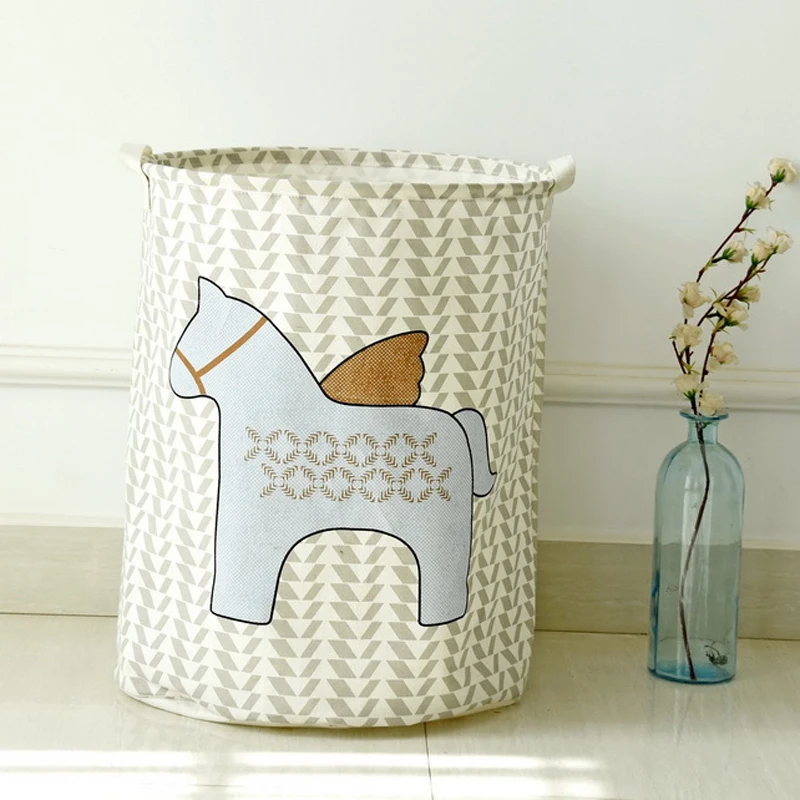 Cartoon Horse Storage Bucket Bed room Dirty Clothes Storage Bucket Baby Toy Debris Round Waterproof Storage Bucket Organize