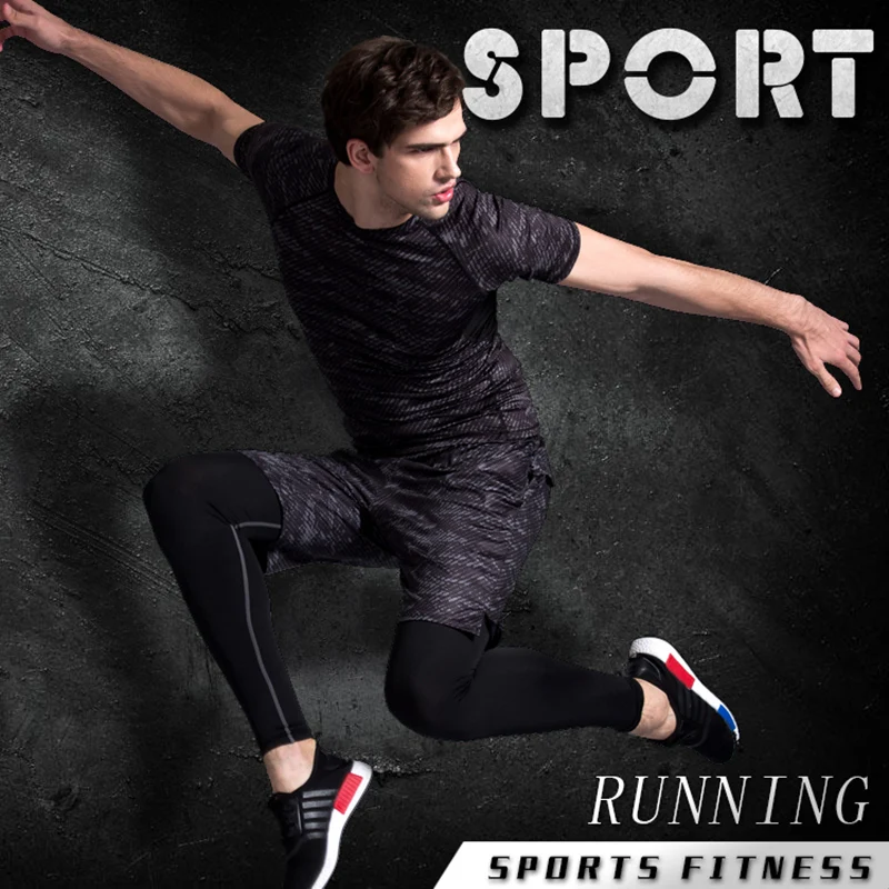 

tights men's sports suit gym man's sportswear sport clothes for men training jogging tracksuits running compression sport suits