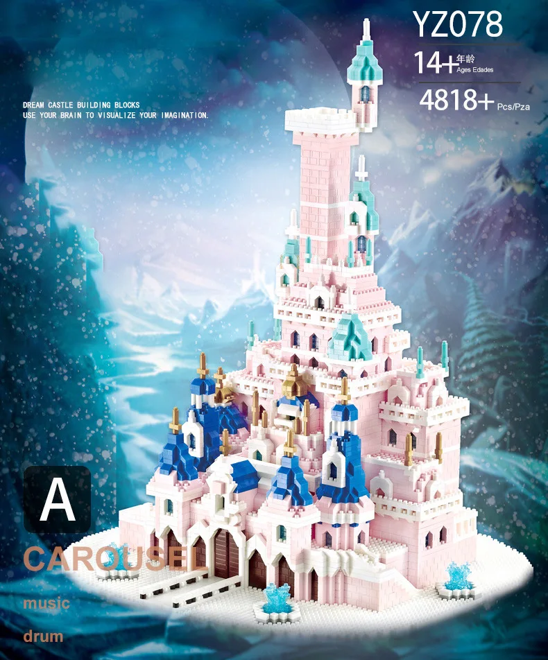 Fairy Tales Amusement Park Micro Diamond Block Pink Princess Castle Construction Model Brick Toy Nanobricks Collection For Girls