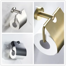 Black/Brushed Gold Stainless Steel Toilet Paper Holder Wall Mounted Bathroom Tissue Roll Dispenser Rack with Protective Cover