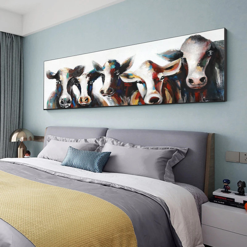 

Modern Abstract Original oil painting of five cows on Canvas Posters and Prints Wall Art Painting for Living Room Home Decor