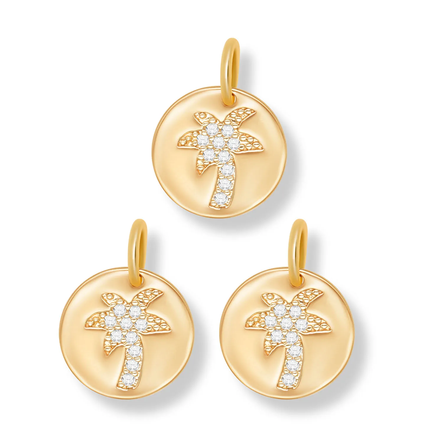 AAA White Cubic Zirconia Crystal Gold-plated Round Discs Coconut Palm Tree Lucky Charm Pendant For Necklace Earrings Jewelry DIY