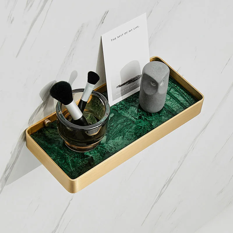 

Bathroom Shelf Shower Shampoo Soap Holder Kitchen Shelf Storage Organizer Towel Rack Brush Gold Brass Marble Bathroom Accessory