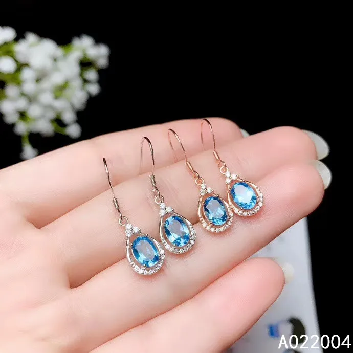 

KJJEAXCMY Fine Jewelry 925 sterling silver inlaid natural blue topaz female earrings Eardrop trendy support detection