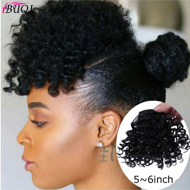 BUQI-Perruque à frange frisée synthétique pour femme, faux cheveux naturels, franges crépues bouclées, morceaux de cheveux à la mode