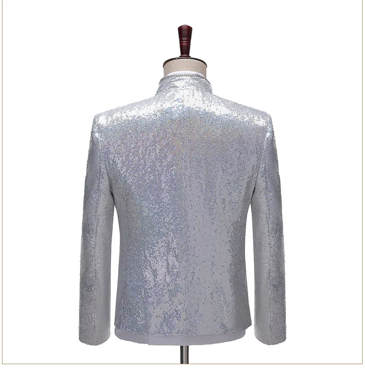 White Tassel Sequins Glitter Blazer Jacket Men Stand Collar Palace Flower Embroidery Mens Blazers Singer DJ Prom Stage Costume