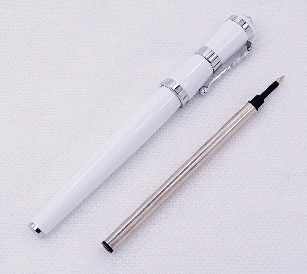 Fuliwen 2051 Metal Rollerball Pen, Fresh Fashion Style Fine Point 0.5mm Beautiful White for Office Home School, Men and Women