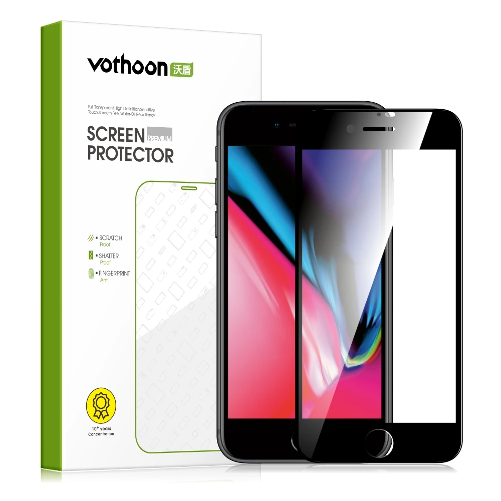 iPhone 6s 7 8 Plus 용 Vothoon 강화 유리 iPhone 8 Plus 보호대 유리 화면 용 전체 곡선 화면 보호기
