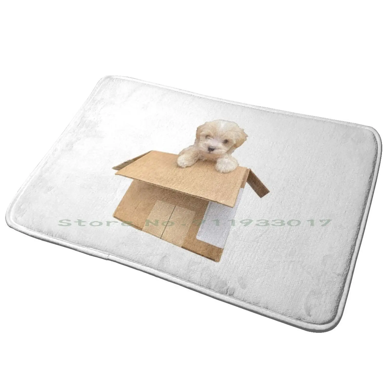 Cute Maltipoo Puppy In A Box Entrance Door Mat Bath Mat Rug Puppy Mini Poodle Peach Cream White Apricot Cute Cutie Adorable