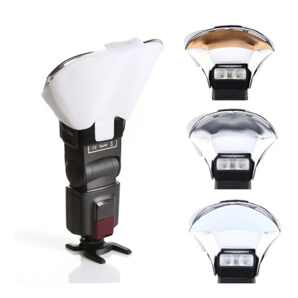 Speedlight Flash Lightning Bounce Reflective Card Diffuser w/ 3 Color Soft Box Flash Speedlite Reflector