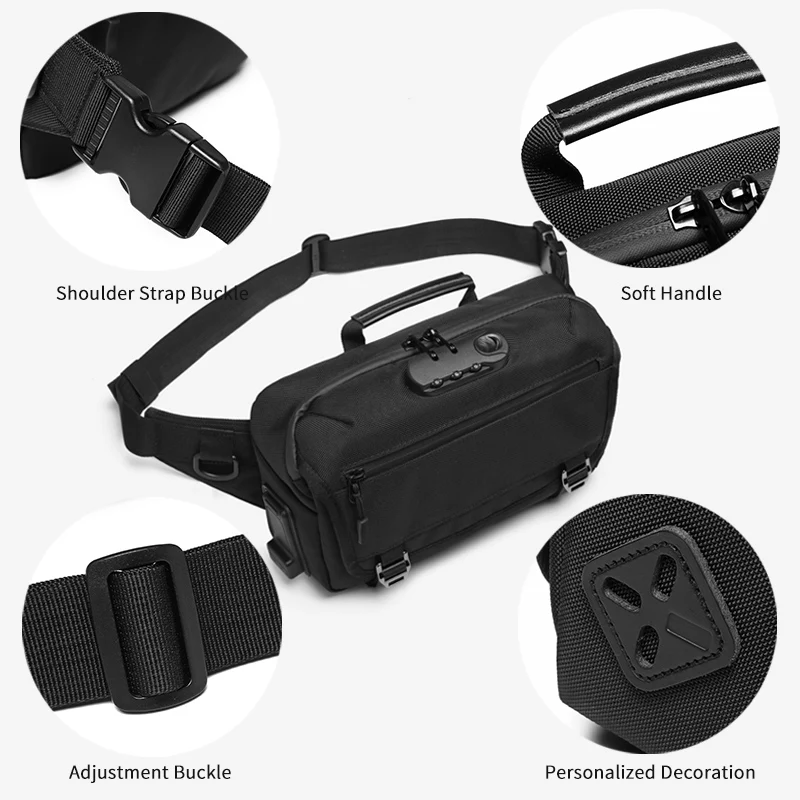 OZUKO New Anti-theft Men Waist Bag Casual Fanny Pack Male Waterproof Travel Waist Bags USB Charging Chest Bag for Cell Phone