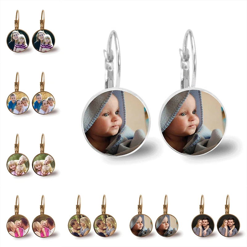 Personalized Custom Earrings Photo Mum Dad Baby Children Grandpa Parents Customized Designed Photo Gift For Family Anniversary