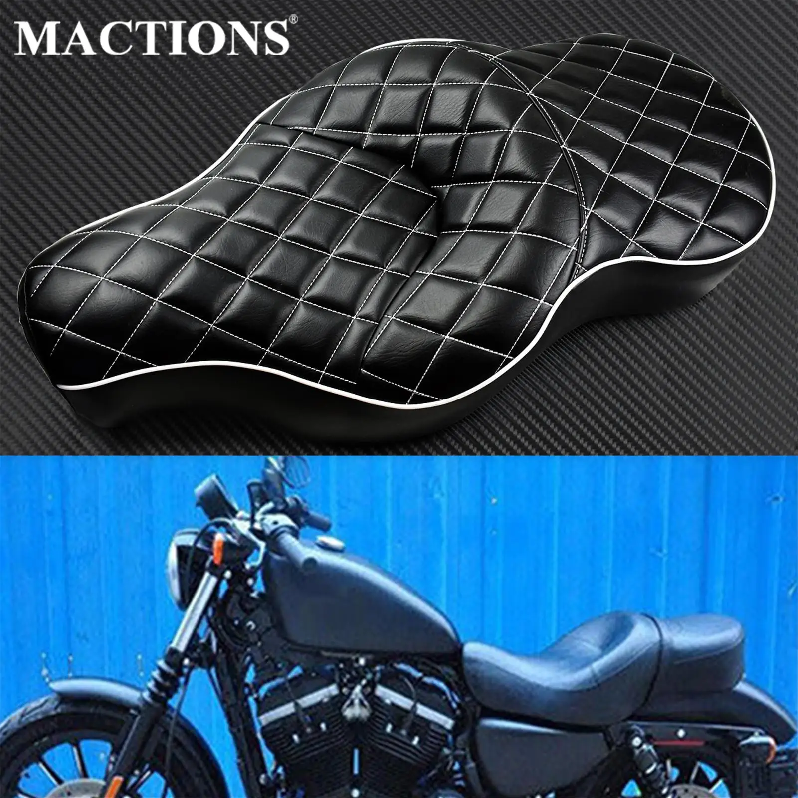 Motorcycle Leather Two Up Rider Passenger Seat Diamond Front Rear Cafe Racer Seats For Harley Sportster XL 883 1200 2004-2021