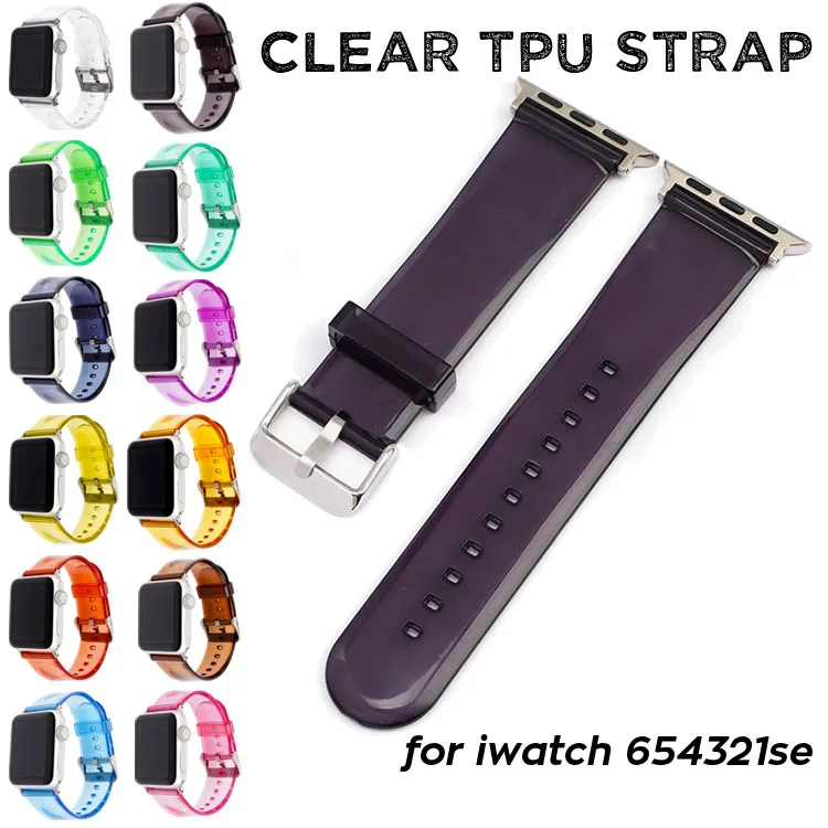 Candy Colors Silicone Watch Band For Apple Watch 42/44mm 38/40mm Clear TPU Pin Buckle Watchband for iWatch 1 2 3 4 5 6 SE Strap