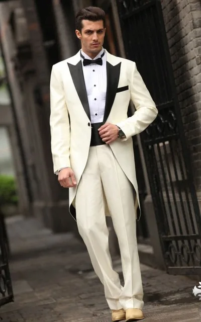 Traje personalizado de estilo Morning/Tailcoat para hombre, esmoquin dorado con solapa de pico para novio, el mejor novio, traje de boda de 2 piezas (chaqueta + pantalones)