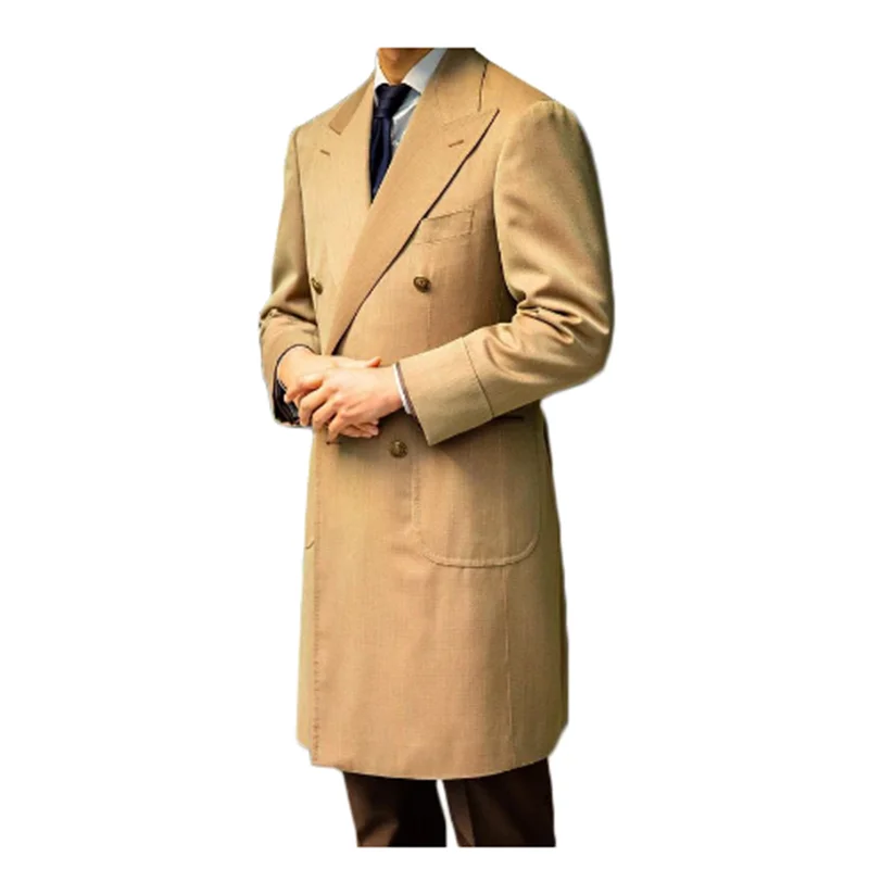 

Winter Men's Polyester Mid-Length Coat England Style Solid V-Neck Stright Double Breasted Jacket