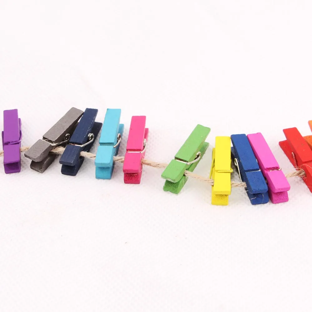 35x7mm/20pcs Natural Wooden Colored Photo Clips Memo Paper Peg Clothespin DIY Stationery Christmas Wedding Party Home Decoration