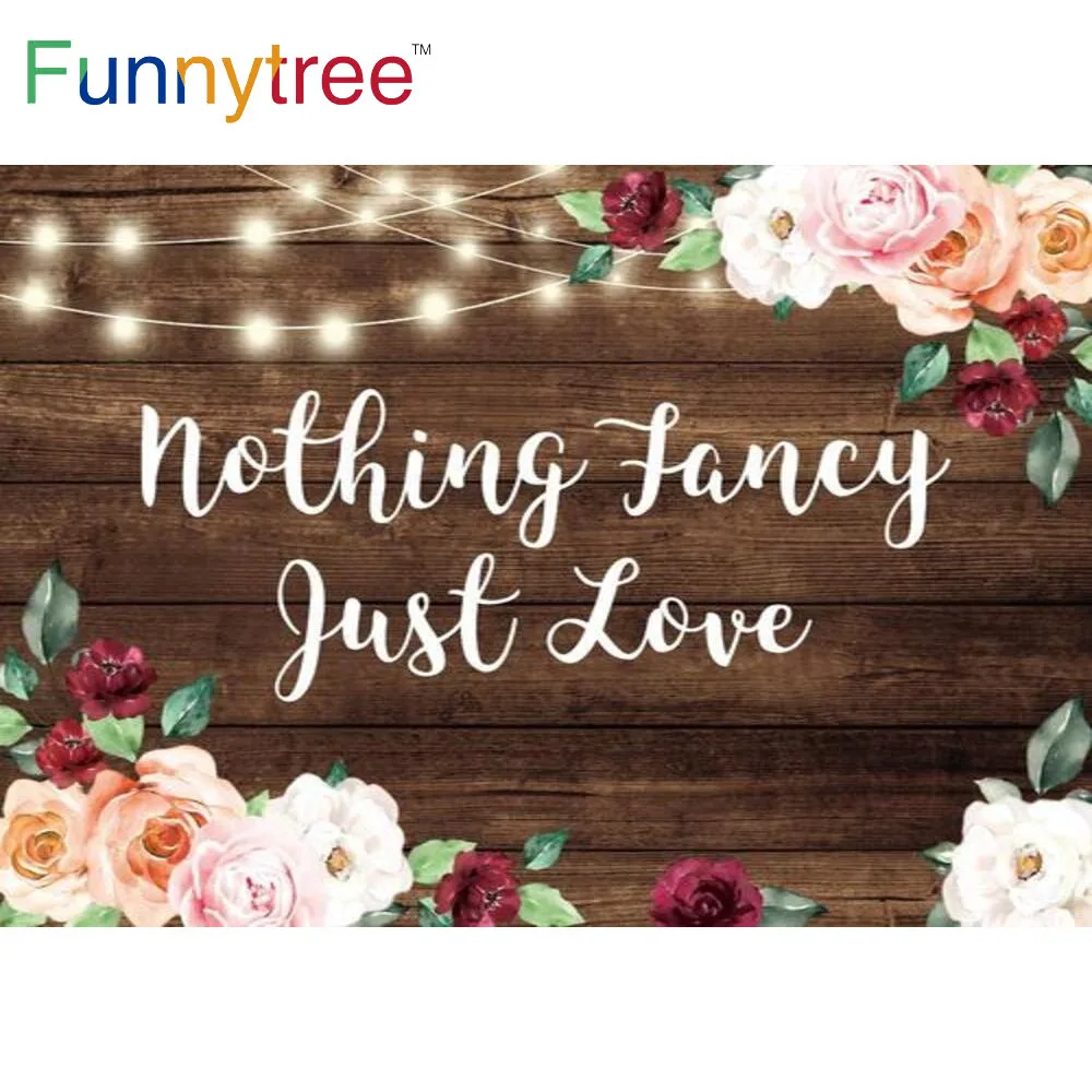 

Funnytree Wedding Wood Background for Photography Love Romantic Flowers Spring Lights Banner Valentine's Day Backdrop Photo