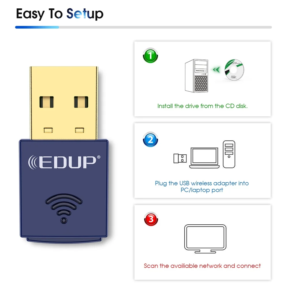 EDUP 150M USB WIFI Bluetooth Adapter 2.4Ghz Wireless Mini WiFi External Receiver Wi-Fi USB Ethernet Network Card for PC/Laptop